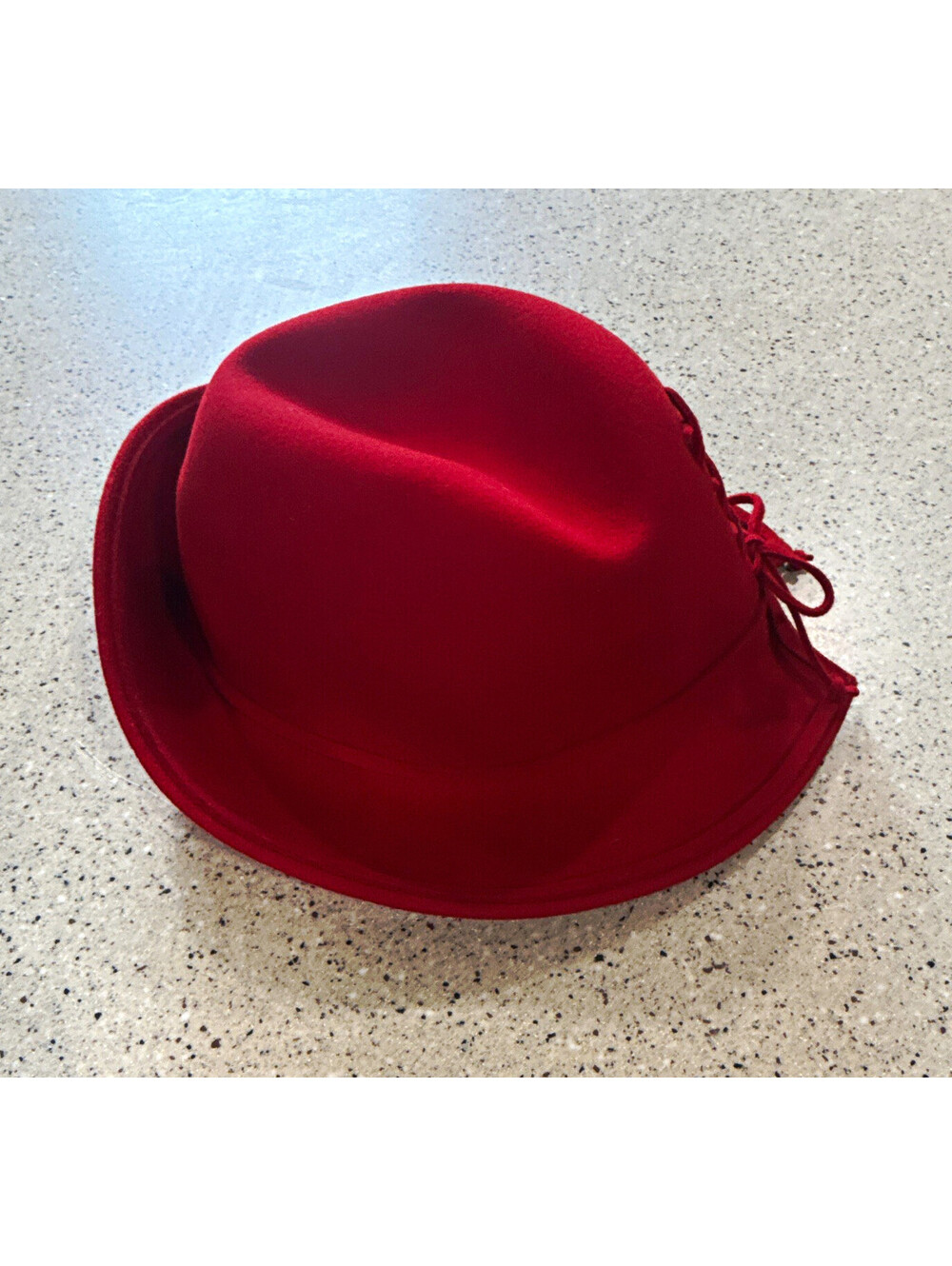 Scala Women’s Red Wool Felt Cloche Hat Lace-Up Accent One Size Party